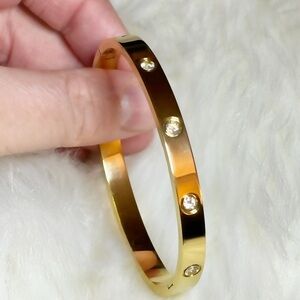 Gold Plated Stainless Sterling and Zircon Gold Diamond Bangle With Hidden Clasp!